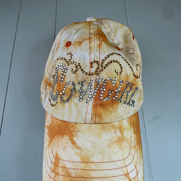CowGirl Orange Tie-Dye Cap with Rhinestone Design - Picture 1 of 8